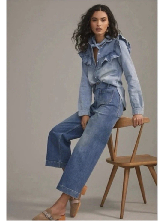 Pilcro Denim - Anthropologie Pilcro The Skipper Wide Leg Crop Jeans Hi-Rise 26 Patch Pocket